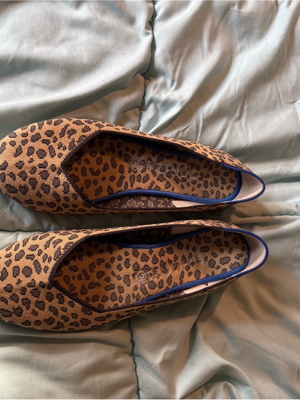 Rothy's Leopard Print Pointed Slip-On Flats in Tan and Brown